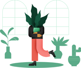 Illustrated person holding a plant