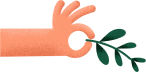 Illustrated hand holding a plant